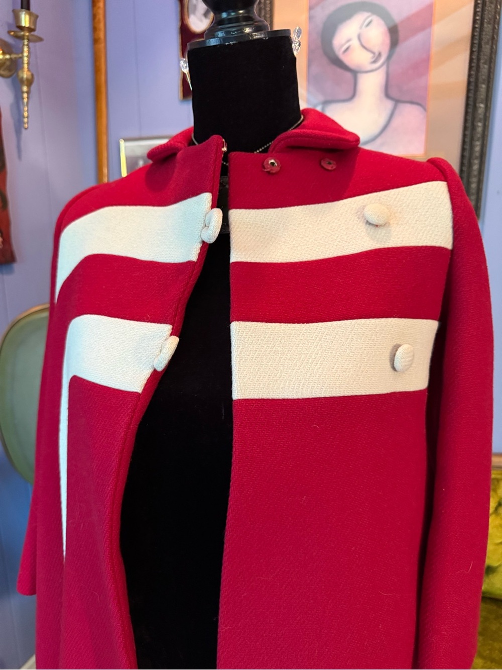 Vintage 60s F.W. Fischer Space Age Pop Art Mod Wool Coat Size XS - Picture 2 of 8